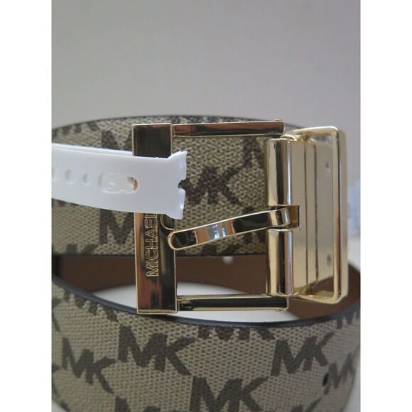 Michael Kors 556180C Women Sz M Reversible LEATHER Luggage Brown Logo MK Belt main image 9